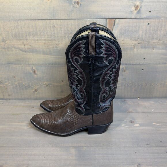 Dan Post Shoes - Vintage Dan Post Lizard and Leather Cowboy Boots Size 10